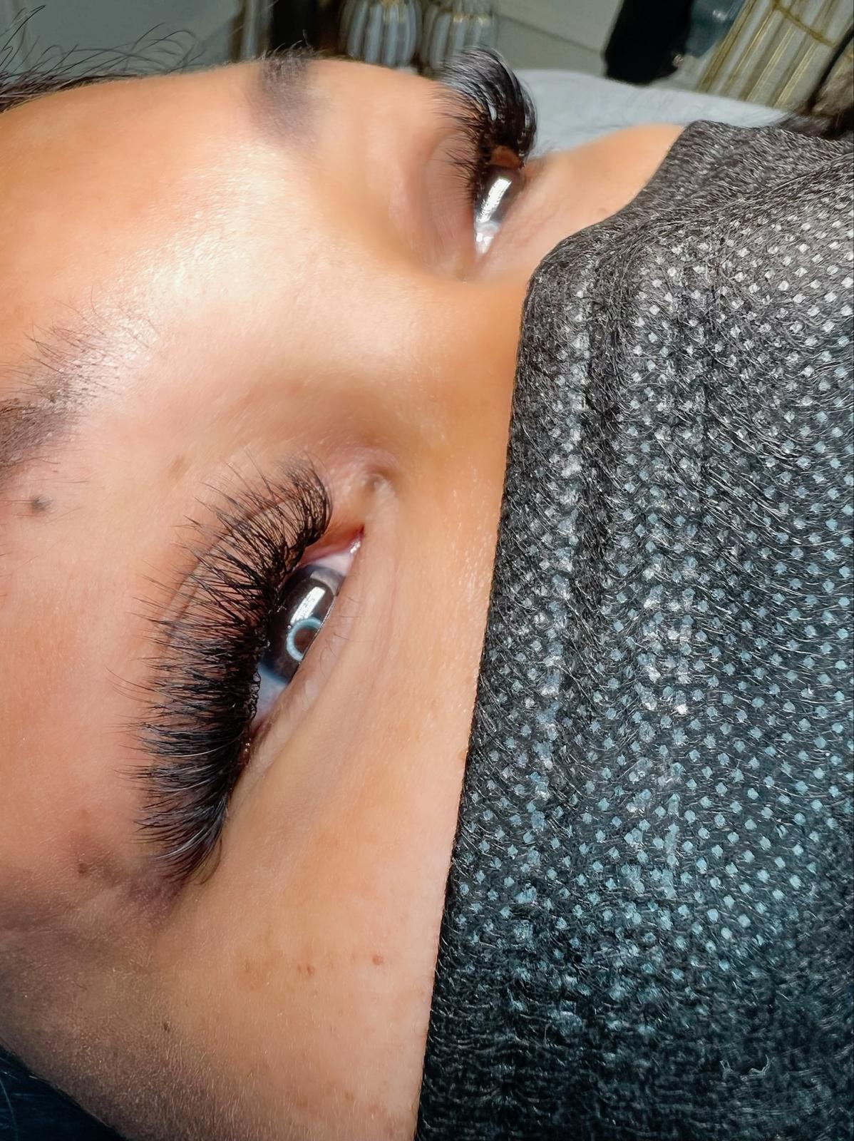 Volume lash extensions — side profile close-up